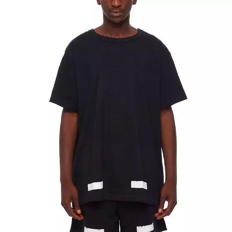 Off-White Hand-Painted Box Print Round-Neck Short Sleeve T-Shirt Unisex Tops Black OMAA002F161850101001