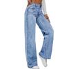 Women's High Waist Washed Women's Jeans Fashionable Versatile Straight Leg Pants