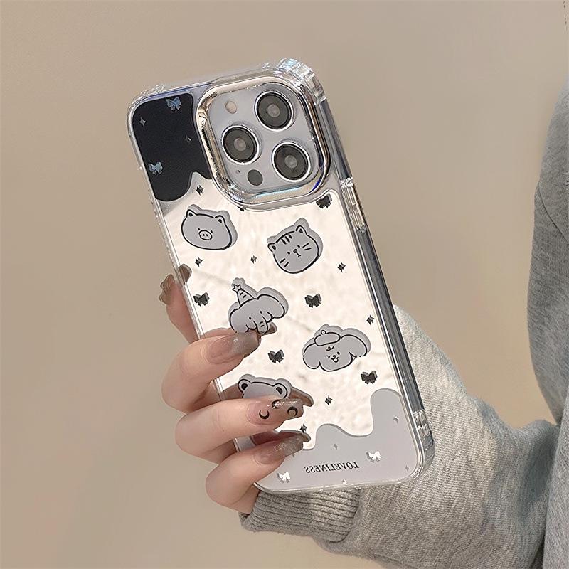 Силиконовый чехол для телефона Zhitai Cartoon с зеркалом и браслетом для iPhone 12/14/15Pro/16Promax