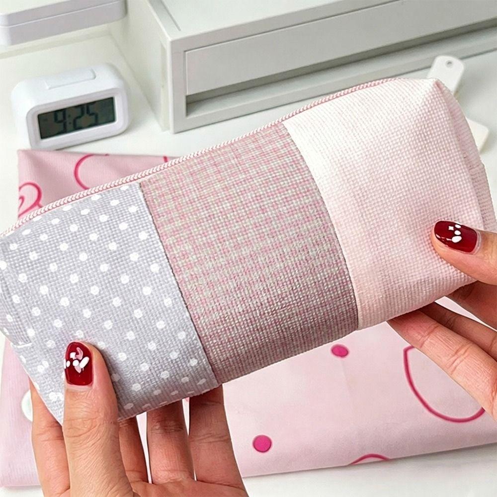 Polka Dot & Plaid Pencil Case Patchwork Pencil Pouch INS Pen Bag  School Office