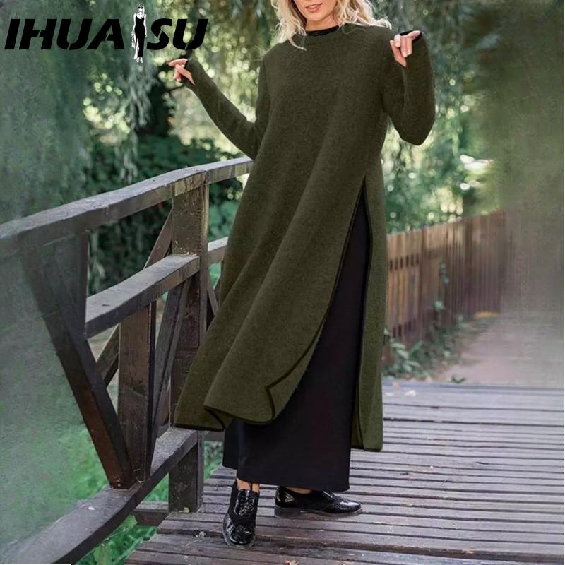 IHUASU Женская мода весна осень однотонный принт короткий рукав длинный рукав высокая талия повседневные платья