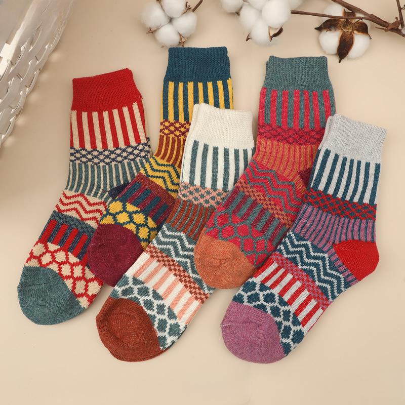 5pcs Women Wool Cashmere Lady Thick Winter Socks Warm Soft Solid Casual Socks