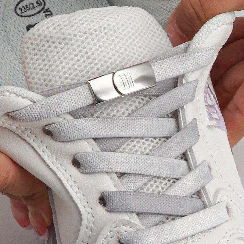 1Pair 8MM Wide Flat Rainbow Shoelaces Elastic Laces Sneakers Magnetic Lock No Tie Shoe Laces Adults Kids Rubber Bands for Shoes