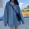 2025 Autumn Women's Korean Style Thin Long Sleeve Hoodie - Solid Color, Versatile, Mid-Length, Loose Fit.