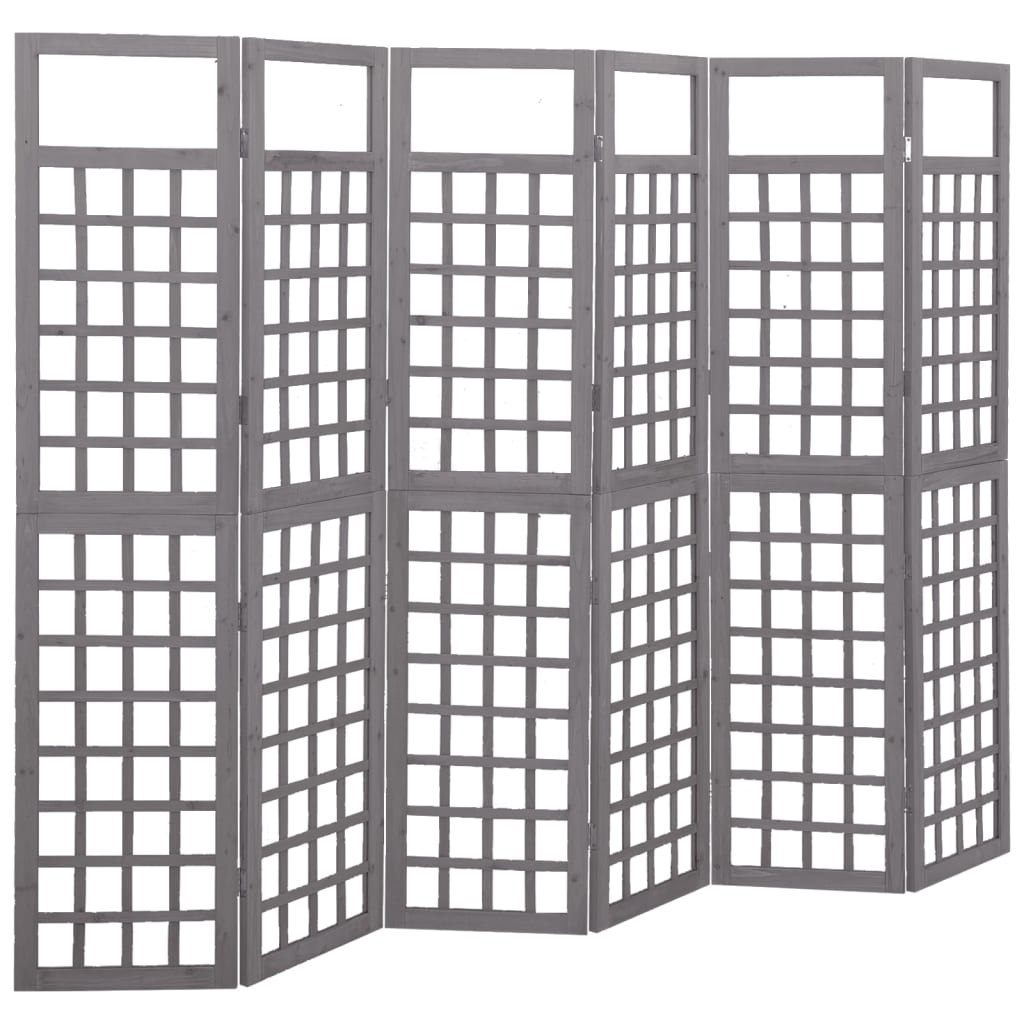 Trellis Room Divider 6 Piece Solid Pine Wood Gray 242.5 x 180 cm