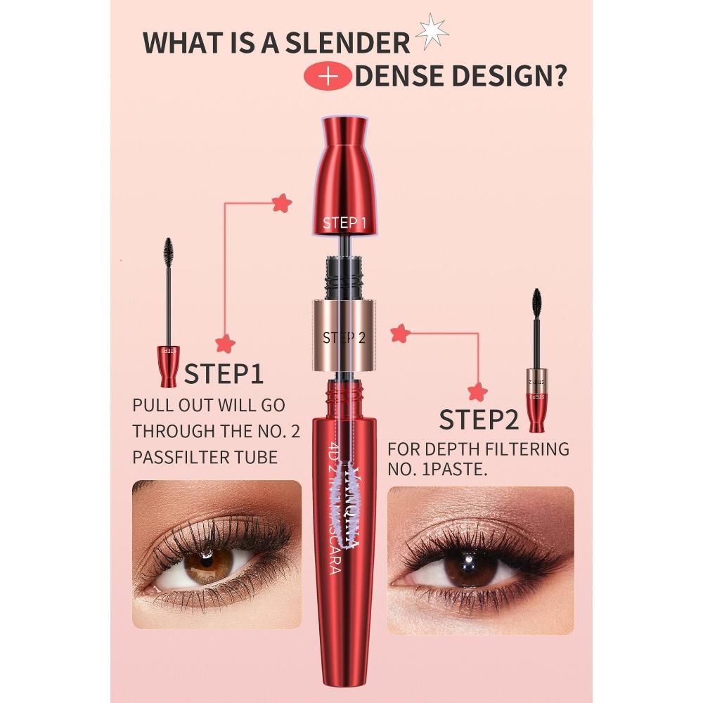 YANQINA Тушь для ресниц с двойным эффектом Водостойкая длинная подкручивающаяся естественная утолщающая тушь 2в1