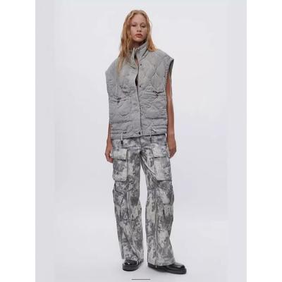 Осенне-зимняя повседневная свободная ромбовидная сетка большого размера женская воротничковая безрукавка хлопковая майка майки больших размеров