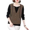 2023 Autumn Hooded Striped Patchwork Two-Piece Style Women's Loose Top