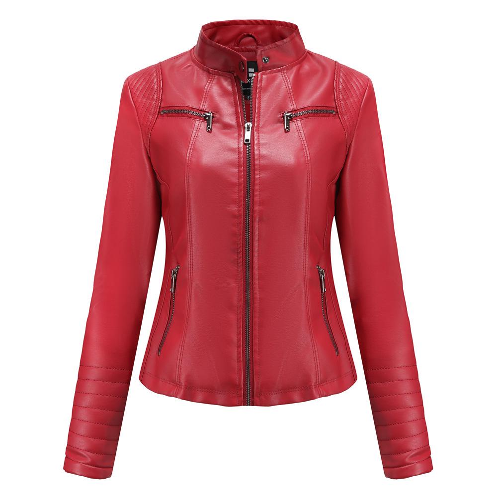 Women's European & American Spring/Autumn Leather Motorcycle Jacket - Stylish Short Design