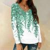 Женская мода повседневная блузка с длинным рукавом и цветочным принтом, V-образным вырезом и карманами