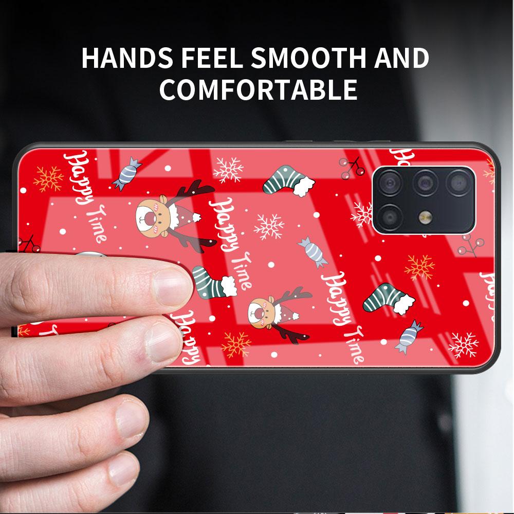 Стеклянный чехол для Samsung Galaxy A52 A71 A50 A51 A70 A21s A31 A72 A10 A12 A30 A22 5G Чехол для телефона Снеговик Рождественский Мультяшный