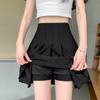 Summer Women's Half-body Skirt Pocket Solid Color Temperament Elegant Elastic Waist Pleated Skirt High-waisted Short Skirt