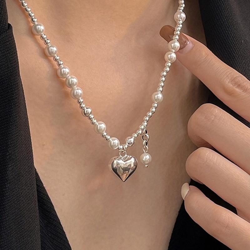 Элегантное ожерелье из крупных белых искусственных жемчужин для женщин, цепочка на ключицу в форме сердца, милые свадебные украшения для вечеринки