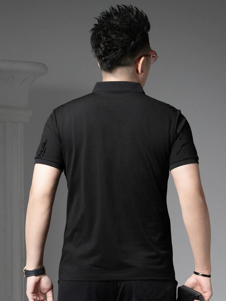 European Goods 2025 Summer New Men's Short-Sleeved Polo Shirt Trendy Brand Velvet Printed T-Shirt Lapel Casual Top for Men