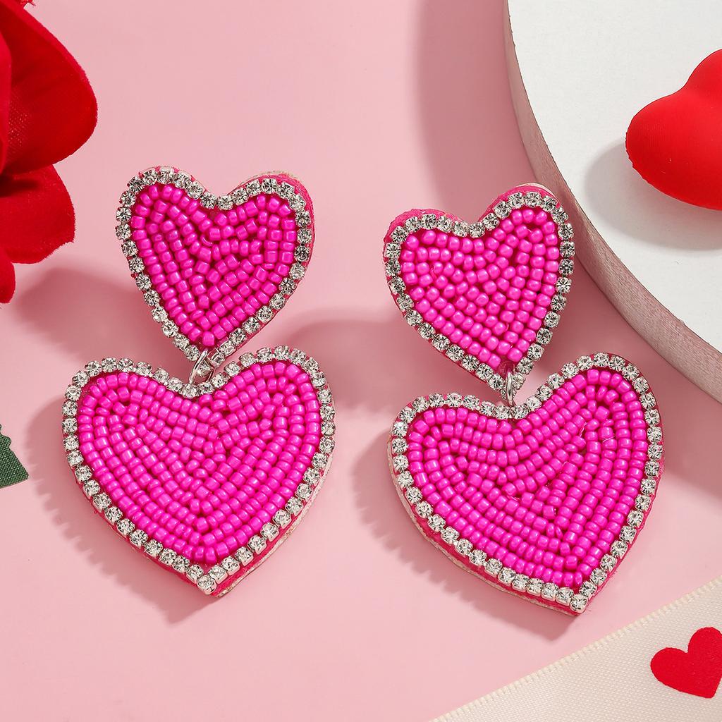 Серьги-сердечки из розового риса ручной работы, креативные многослойные трехмерные серьги для женщин
