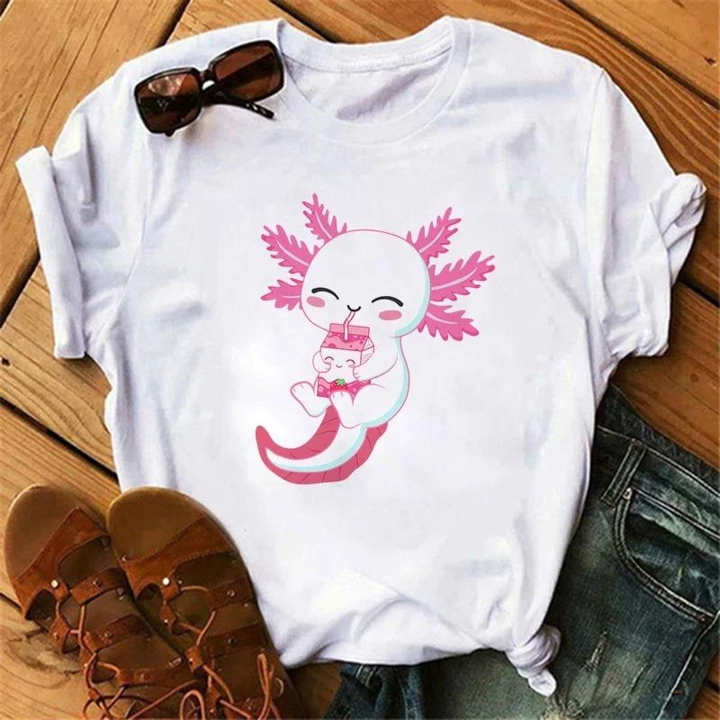Смешная футболка с аксолотлем для женщин Relaxolotl Kawaii футболка с коротким рукавом женская одежда летние топы Y2k повседневная мультяшная графическая футболка
