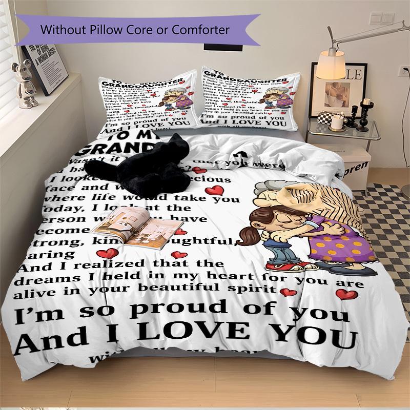 3pcs Grandma Granddaughter Quotes Duvet Cover Set, Cover For Bedroom Guest Room (1 Duvet Cover + 2 Pillowcase, Without Quilt), yy250922170