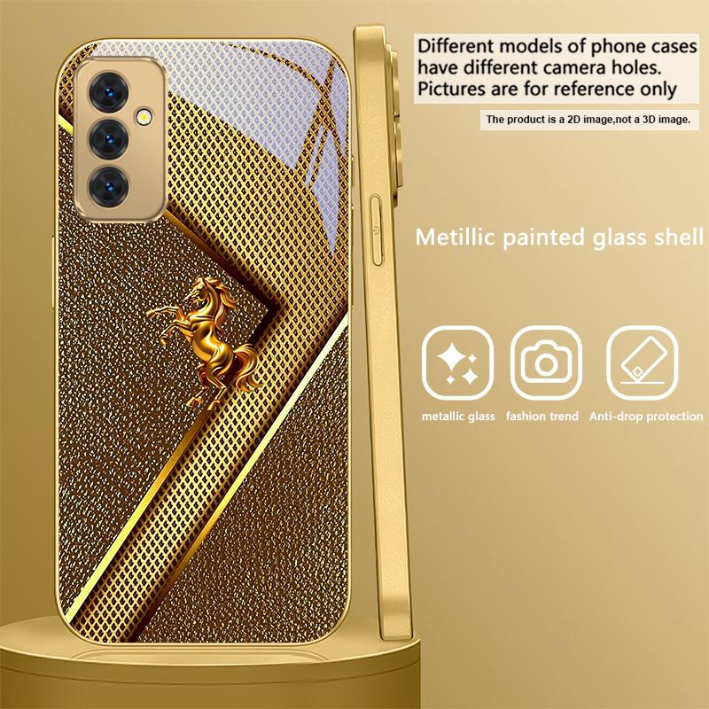 Золотая лошадь скульптура Для Samsung A 31 32 A33 A34 35 14 A15 13 A16 25 26 50 52 53 54 55 56 70 71 72 73 Золотой стеклянный чехол для телефона