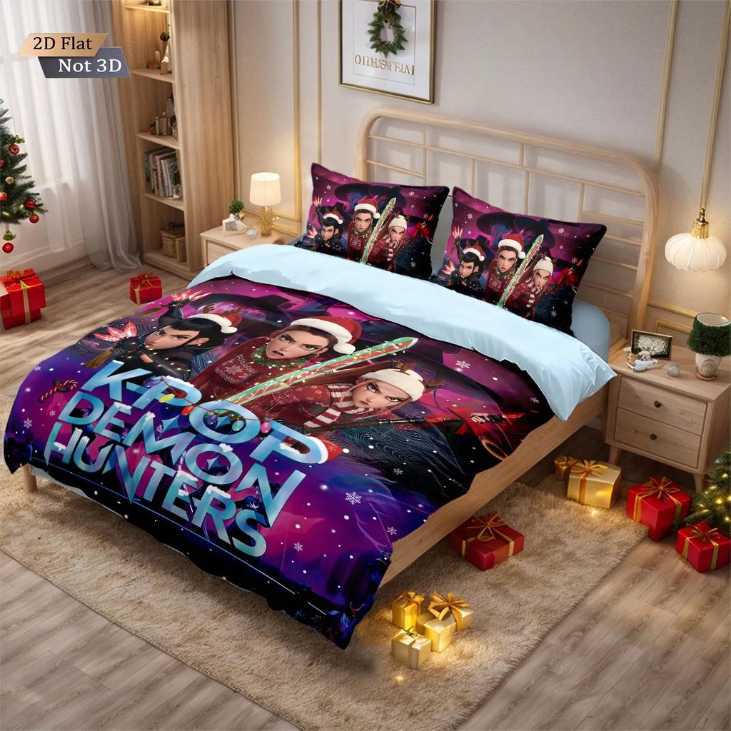Рождественский K-Pop Охотники на Демонов Комплект Постельного Белья 3D Печать Без Наполнителя Пододеяльник Комплект Мягкий Удобный Общежитие Спальня Несколько Размеров
