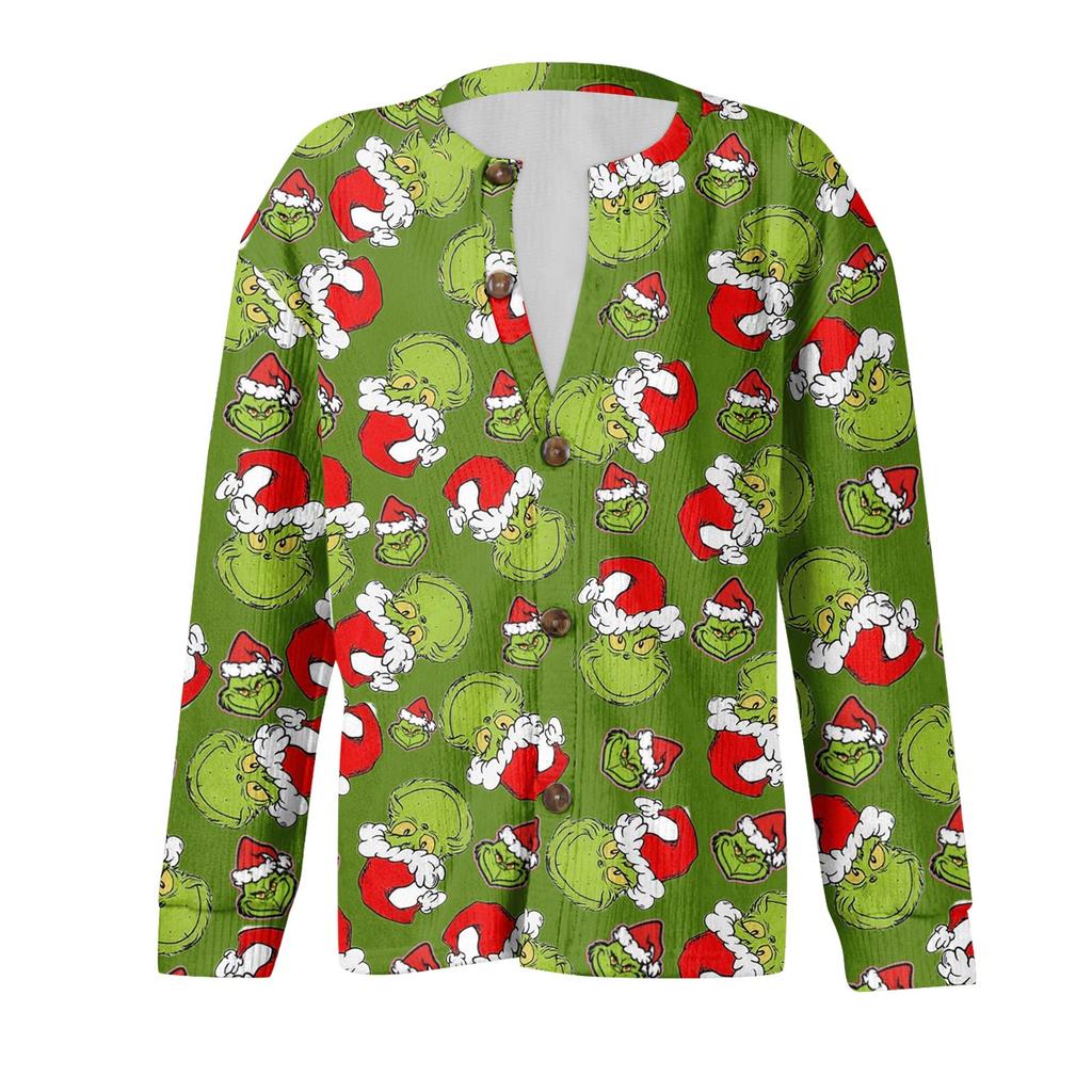Women's Fashion Christmas Printed Long Sleeve Knitted Cardigan Button Down Jacket