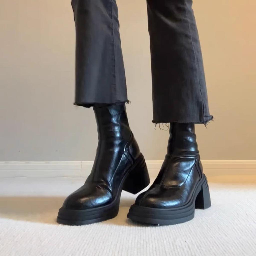 Версия из коровьей кожи~ коричневые ретро кожаные ботинки Мартин на толстой подошве с увеличением высоты, женские простые ботинки на толстом каблуке с ретро-дизайном и тонкой голенью