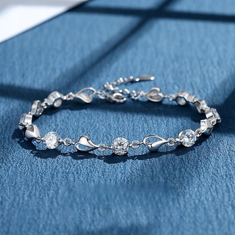 Silver DIAMOND HEART NECKLACE Gift for WOMEN + BRACELET