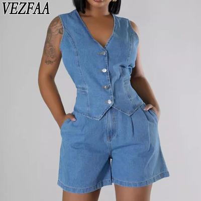 Женская мода повседневная летняя весна однотонный принт без рукавов V-образный вырез брюки брюки костюмы