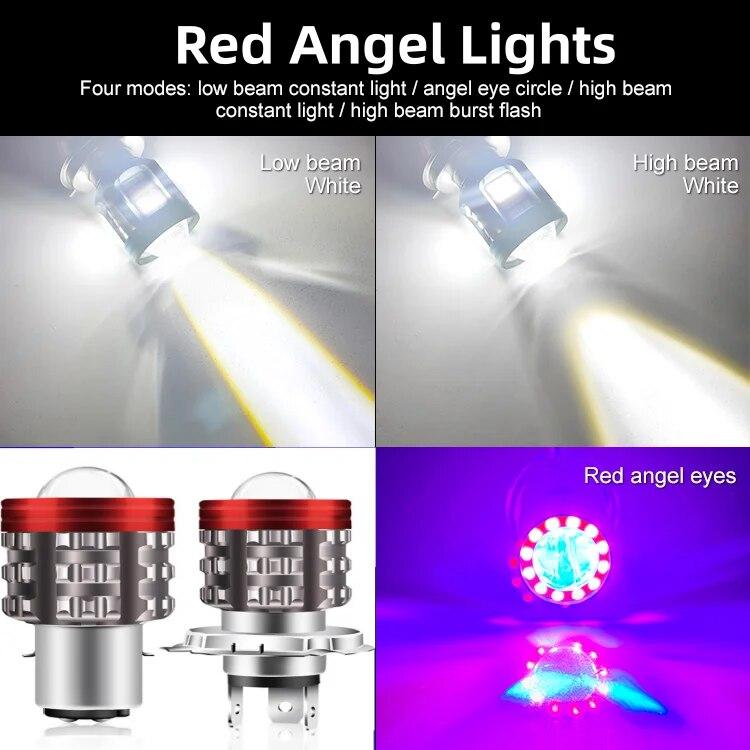 Универсальная светодиодная мотоциклетная фара H4 BA20D H6 'Ангельский глаз' Моторная светодиодная лампа Мотоциклетная фара Белый Желтый Ближний Дальний свет 12-80В