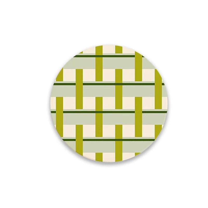 Round plaid hard diatom mud coffee tea coaster thermal insulation pad office non-slip absorbent pad