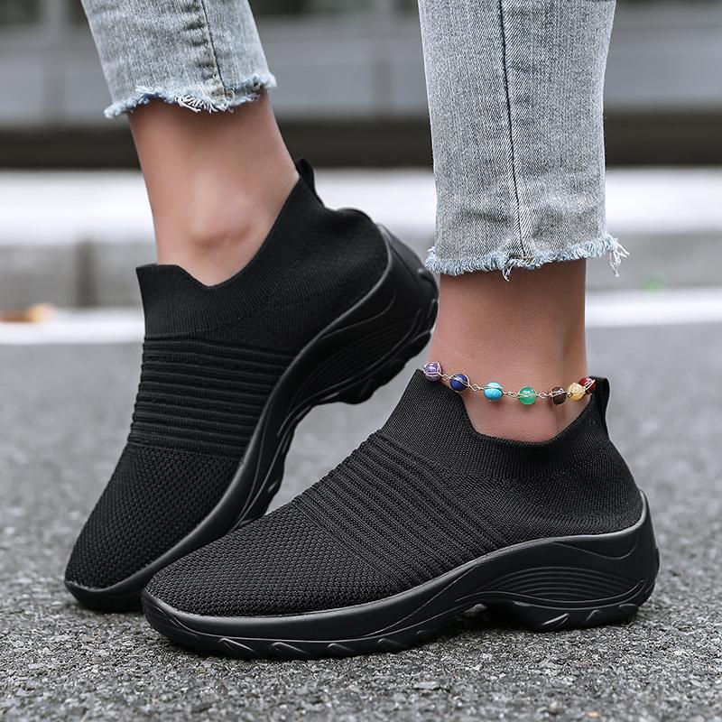 New Trendy Women's Mesh Casual Shoes with Slope Heels Tennis Sports Breathable Hiking Comfortable Woman Shoes Zapatos De Mujer