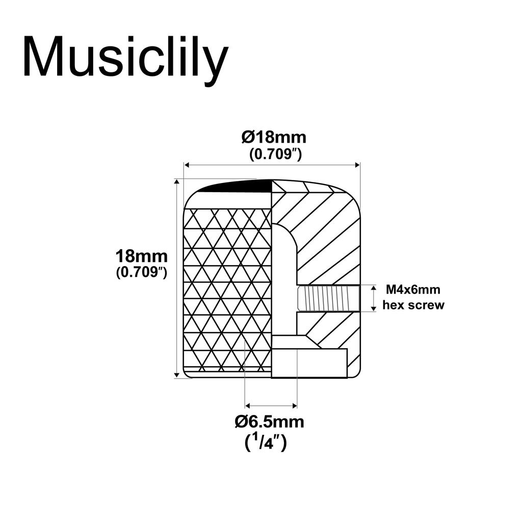 Musiclily Pro 1/4" Steel Mother-of-Pearl Dome Knobs, Horizontal Thread, Universal Fitting for Electric Guitar/Bass, Black (Set of 2)