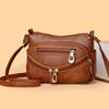 Women Shoulder Bag Soft Leather Large Capacity Small Square Bag Multi-Function Multi-Compartment Middle-Aged Mother Bag