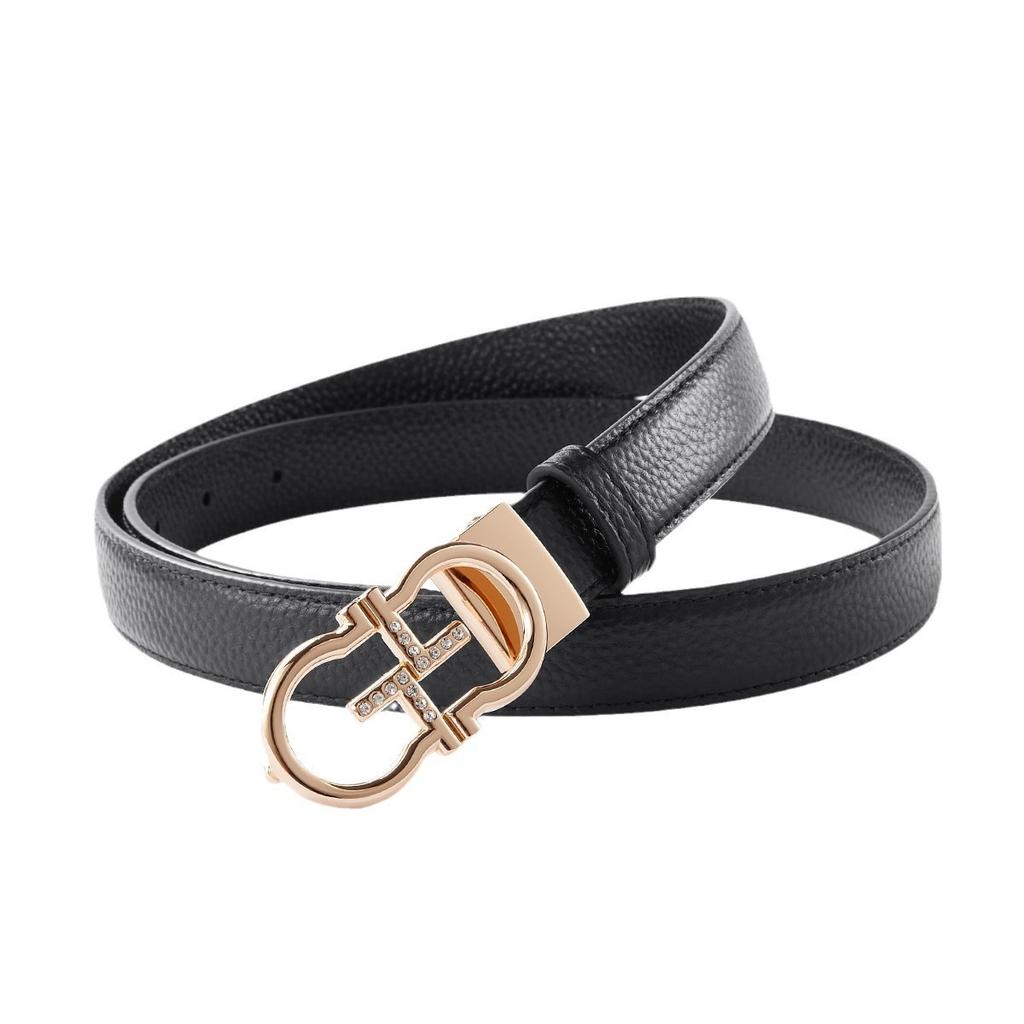 New Girls Belt Double-Sided First-Layer Cowhide Smooth Buckle Belt Versatile Decorative Ins Style Leather Belt Female Tide