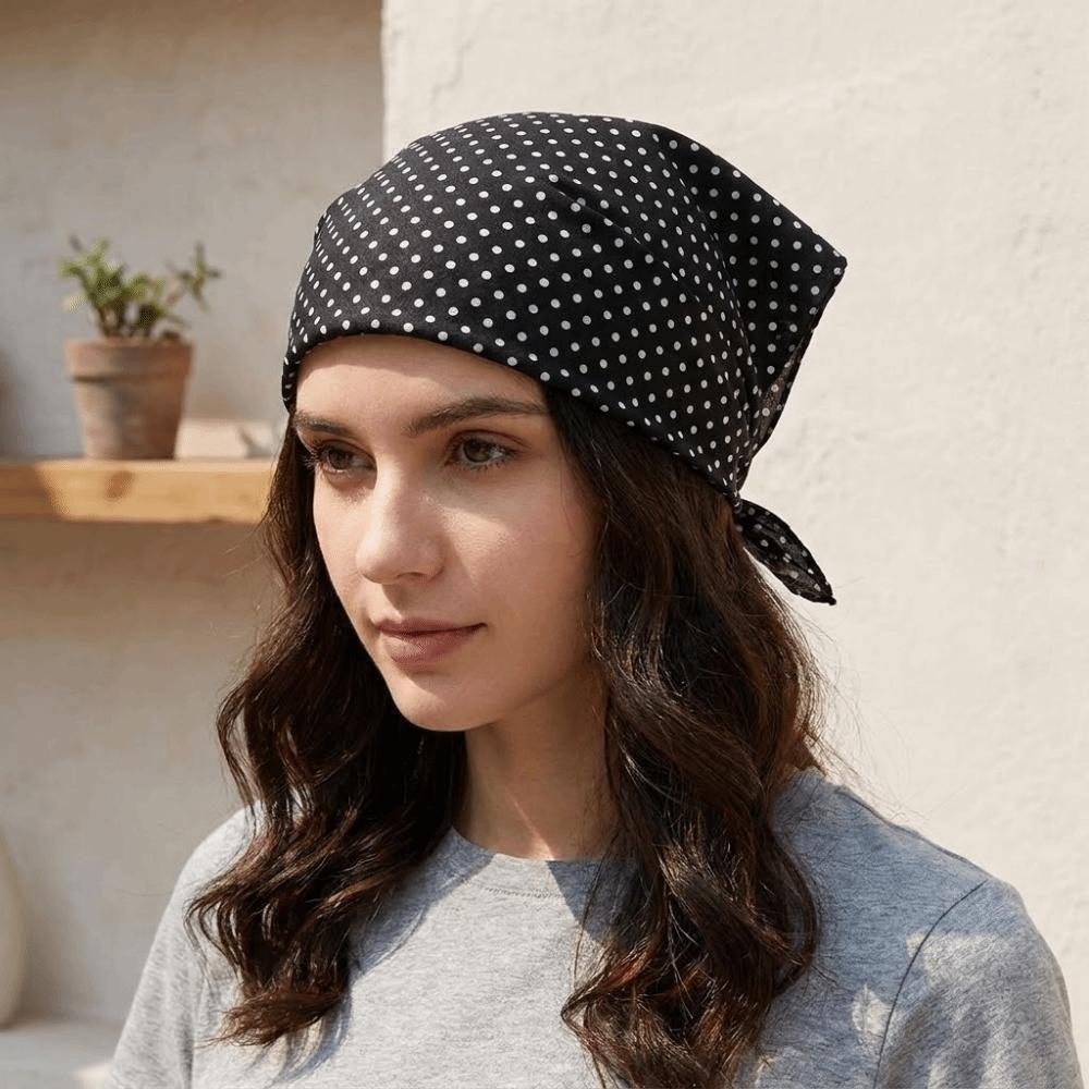 Polyester Polka Dots Triangle Scarf Thin Head Wraps Stacked Wear Foulard Hair Band Travel Matching