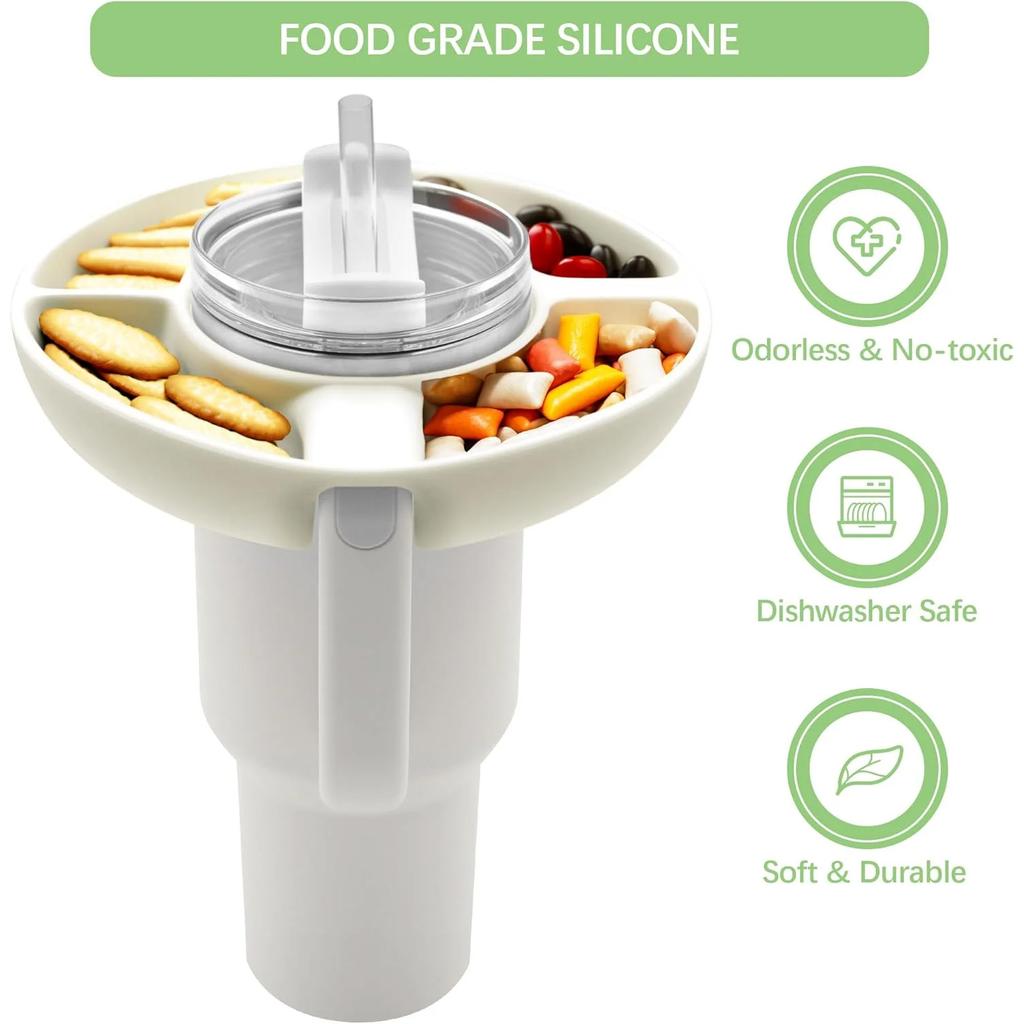 Миска для закусок для Stanley Cup Силиконовый поднос для закусок, совместимый со стаканом Stanley Cup Quencher 1.0/2.0 40 унций с ручкой