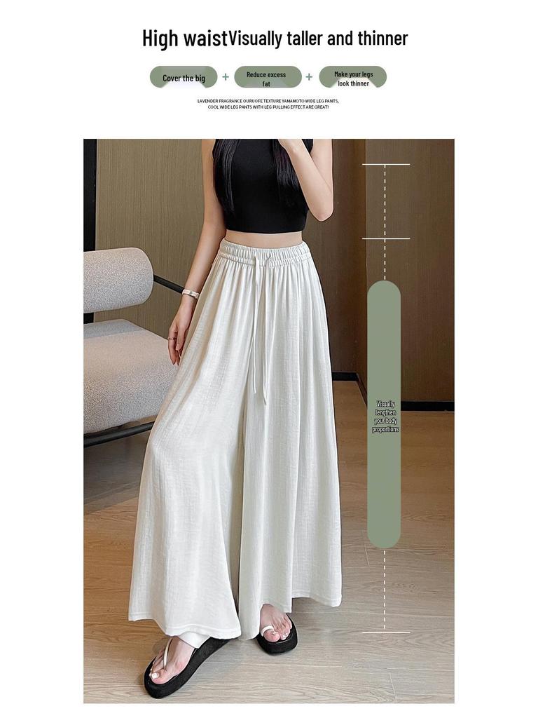 Women's High-Waisted Linen-Cotton Wide-Leg Pants: Loose, Slimming, Versatile, Textured Nine-Point Culottes