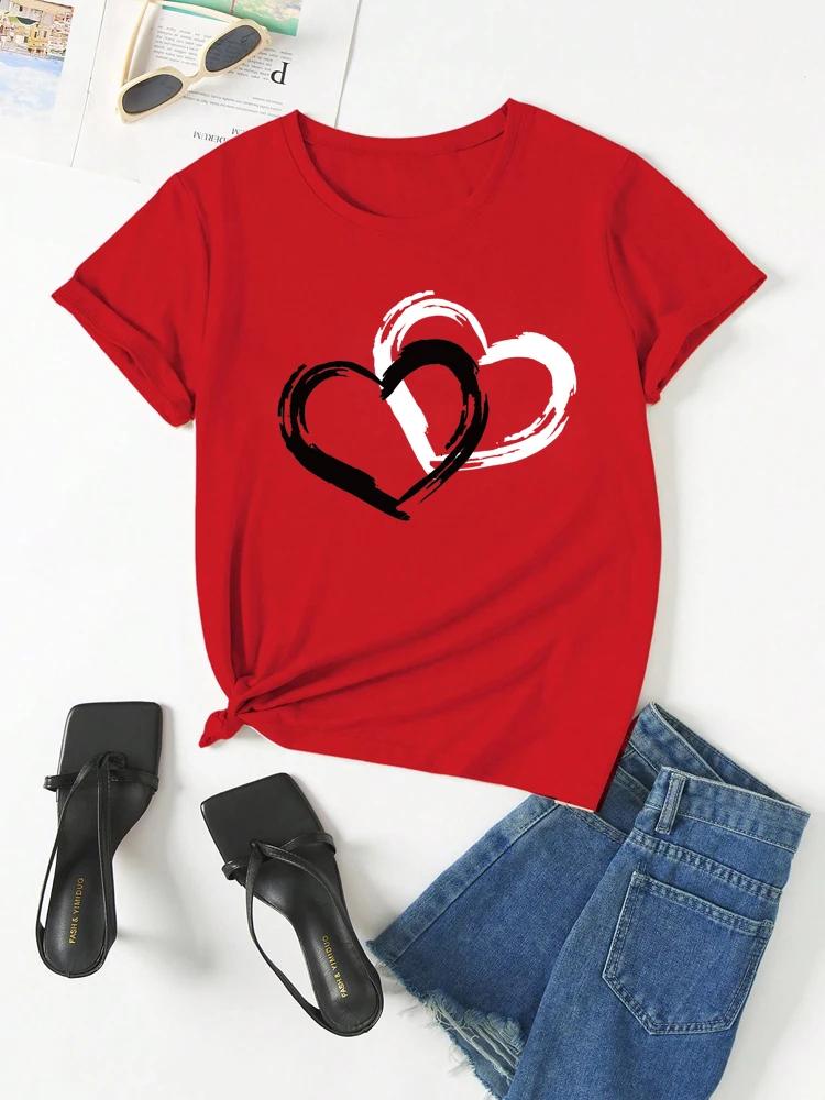 Fashion Love Heart Printed Summer Women T Shirt Casual Graphic Clothes Female Shirt Short Sleeve Lady Streetwear Tee
