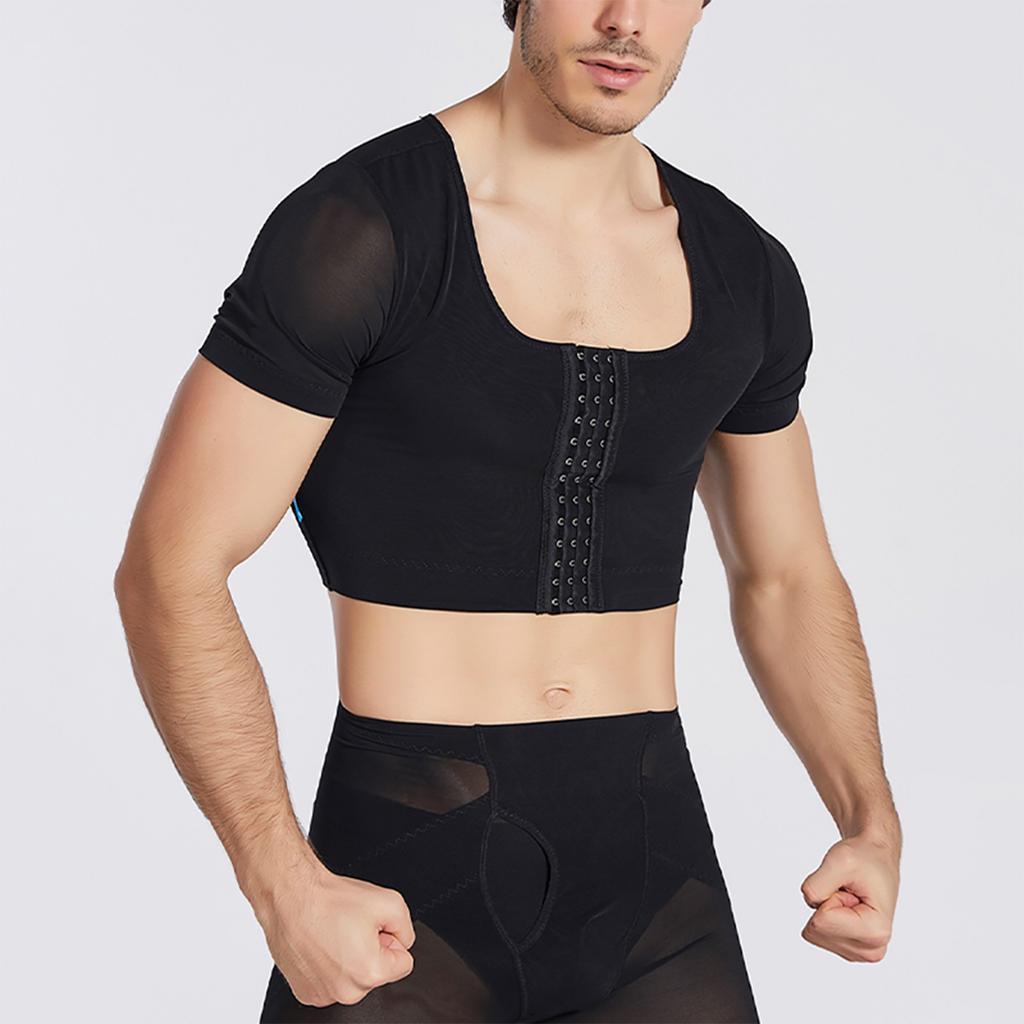 Men's High Elastic Breathable Body Shaping Vest With Front Button Chest Short Sleeve Shaping Tight Vest