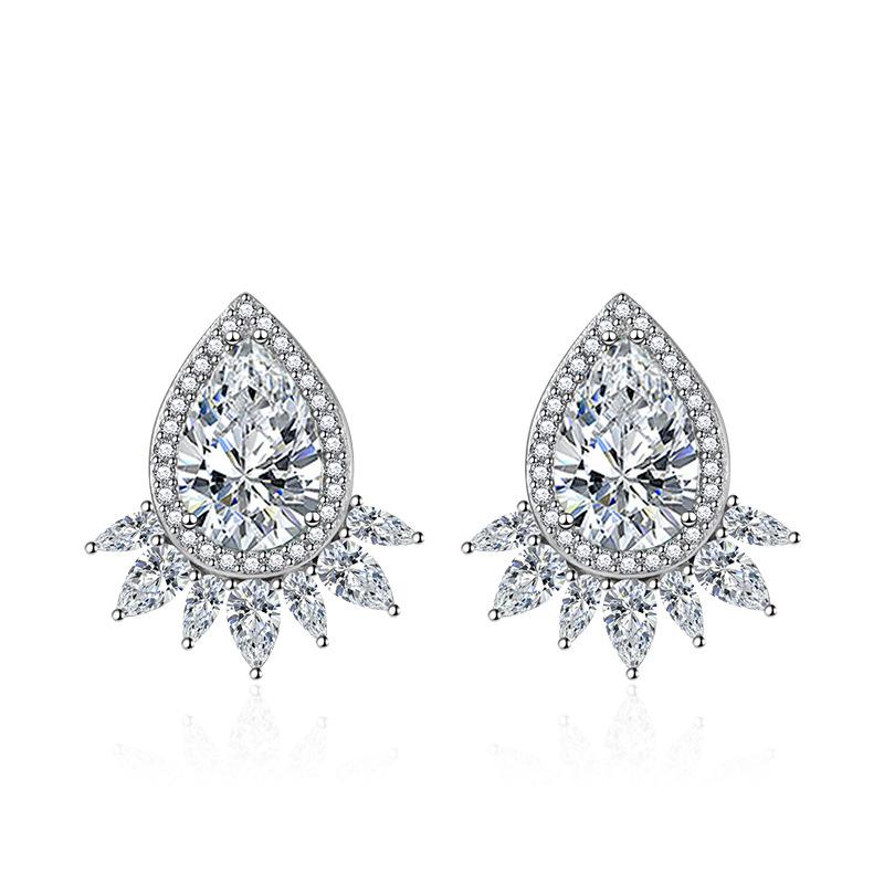 BELLA BOX Fashion Water Drop Zircon Sapphire Stud Earrings Lady Party Accessories