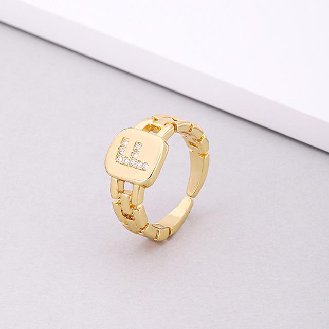 Initial Letter Ring Women Trendy Adjustable Pave Micro Zirconia Hollow Finger Ring For Women Jewelry Gift