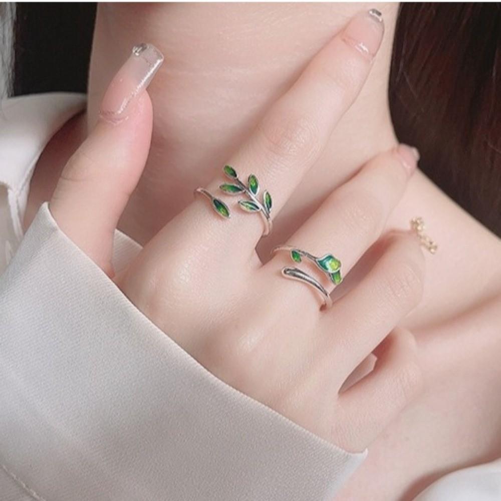 Adjustable Leaf Opening Ring Oil Drop Women's Ring Fashion Enamel Leaf Ring Gifts