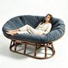 Leaf Embossed Papasan Chair Cushion Cover 2-Seater Radar Cushion Protector  For Lounge Sofa