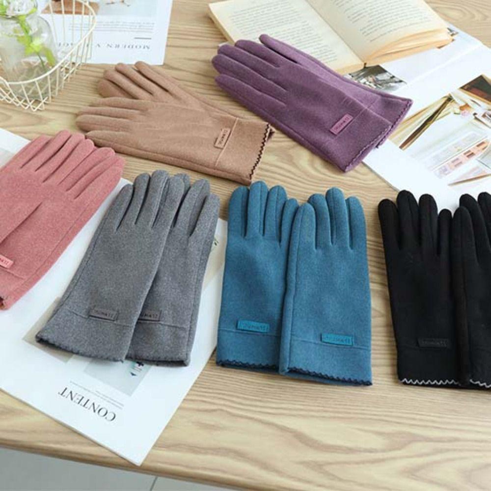 Женские замшевые бархатные перчатки на всю руку Утепленные зимние варежки Модные перчатки Спорт