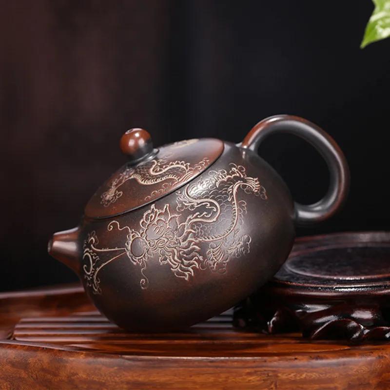 190 мл антикварный фильтр для заваривания в печи, подлинный исинский фиолетовый глиняный чайник с рисунком дракона, чайник Xishi, бытовая посуда для питья