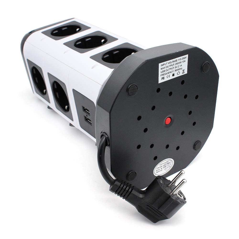 Tessan Удлинитель Tower, вертикальная защита от перенапряжений, 6/10/14 розеток европейского стандарта с защитой от перегрузки USB, удлинитель 2 м