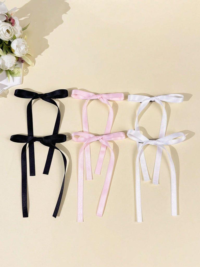 6 pieces music festival solid-colored bow hair clips for women's wedding jewelry, simple and sweet hair accessories
