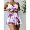 Three Pieces Marble Print Halter Micro Triangle Bikini Swimsuit Women Beach Skirt Swimwear Summer Beach Bathing Suit Bikini Set