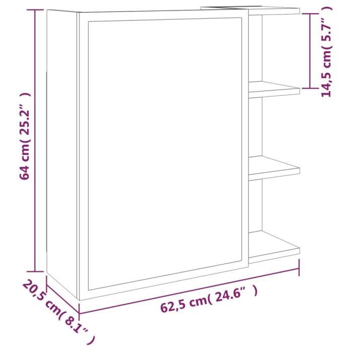 VidaXL Armoire à miroir de salle de bain Sonoma gris 62,5x20,5x64 cm 826352