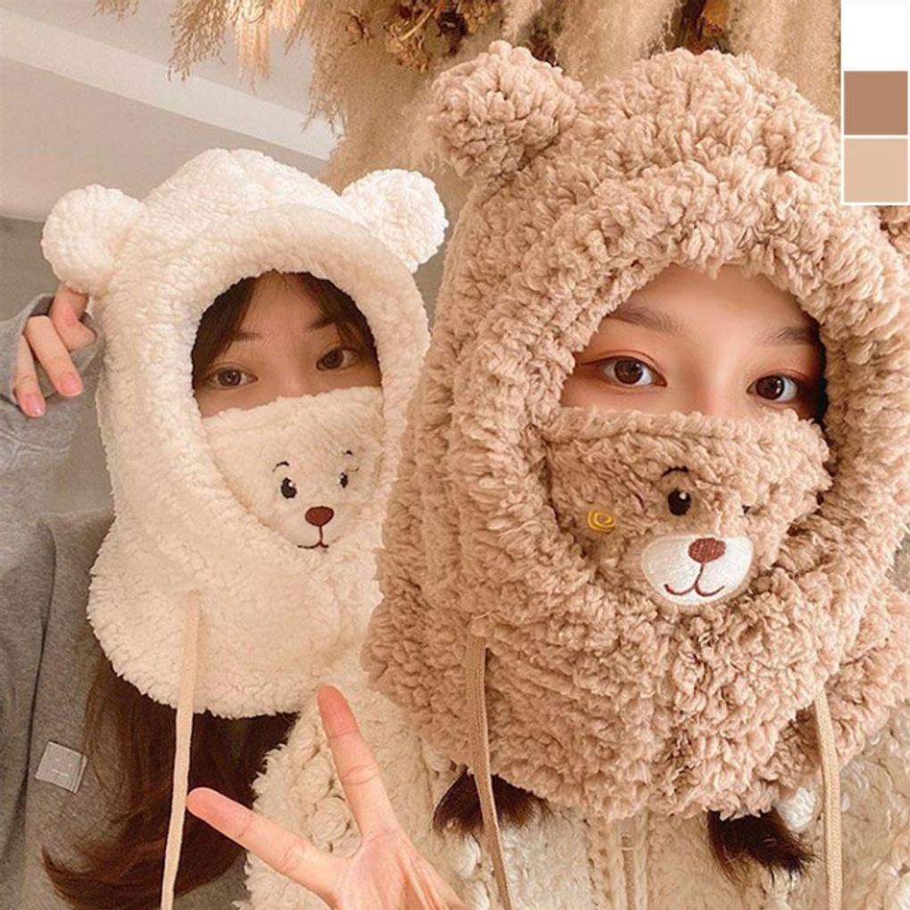 Плюшевый мишка Термофлис Капюшон 1шт Зимний Утепленный Шарф-манишка Шапка