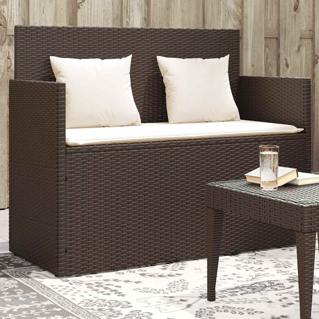 Garden Bench with Cushions Brown Poly Rattan